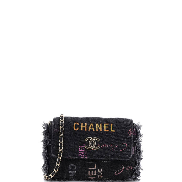 Chanel Handbags - Chanel Denim Mood Flap Clutch with Chain Logo Printed Quilted Fringe Denim